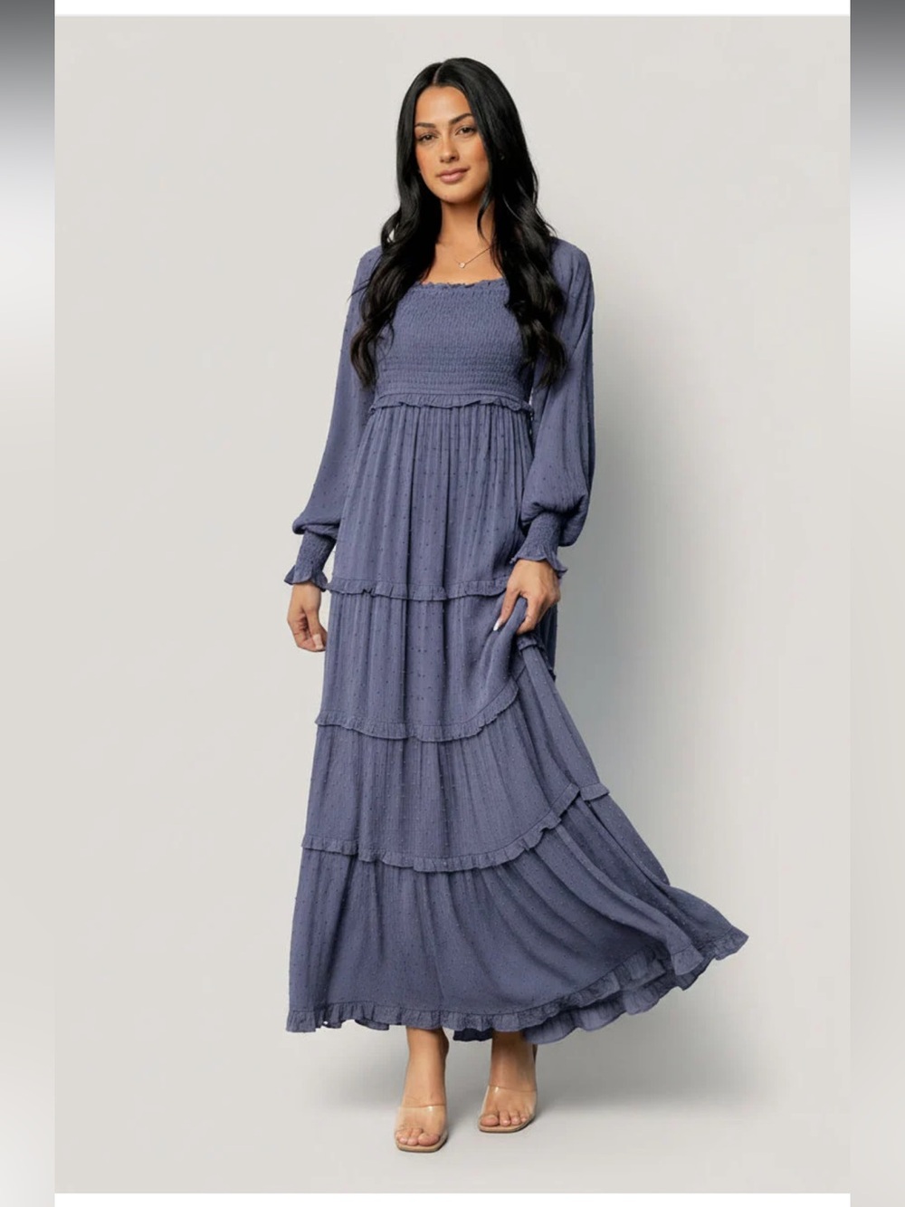 NWT Baltic Born Amanda Smocked Dotted Maxi Dress in dusk blue